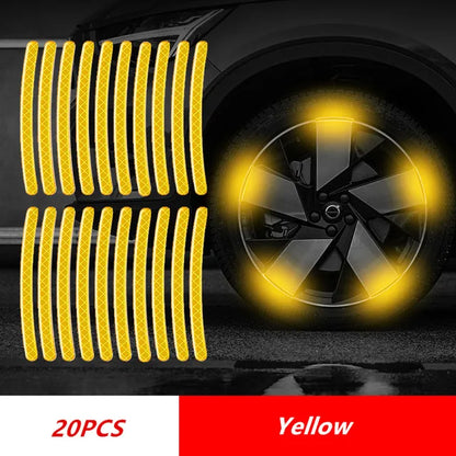 20PCS Car Wheel Hub Reflective Stripes Sticker Driving Safety Tire Decor Warning Sticker Warning Reflective Tape Car Accessories