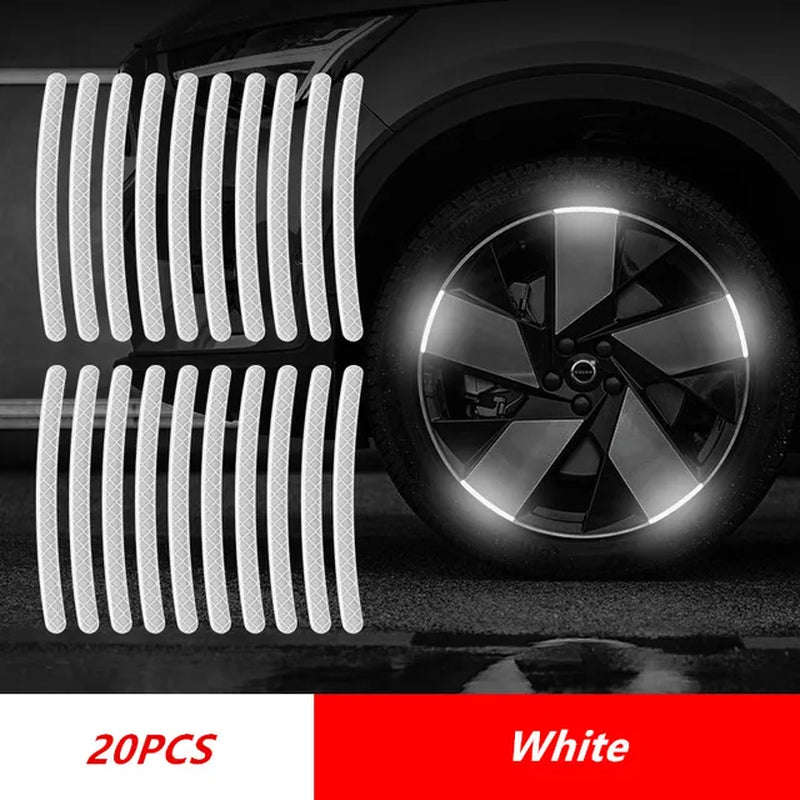 20PCS Car Wheel Hub Reflective Stripes Sticker Driving Safety Tire Decor Warning Sticker Warning Reflective Tape Car Accessories